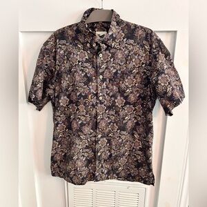 Yiume Mens floral paisley Button down Hawaiian shirt